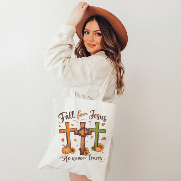 Fall For Jesus He Never Leaves Tote Bag